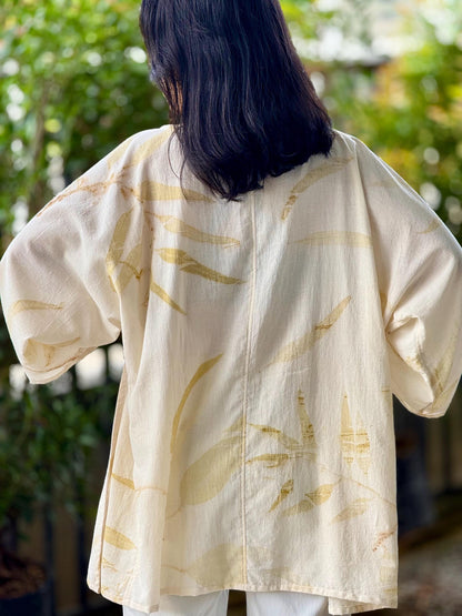 Eco-Printed Saloo Cotton Cardigan | Loose Fit, Lightweight 1-Layer Cover Up