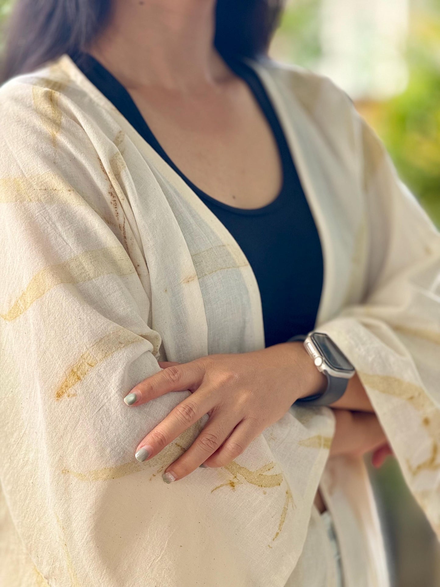 Eco-Printed Saloo Cotton Cardigan | Loose Fit, Lightweight 1-Layer Cover Up
