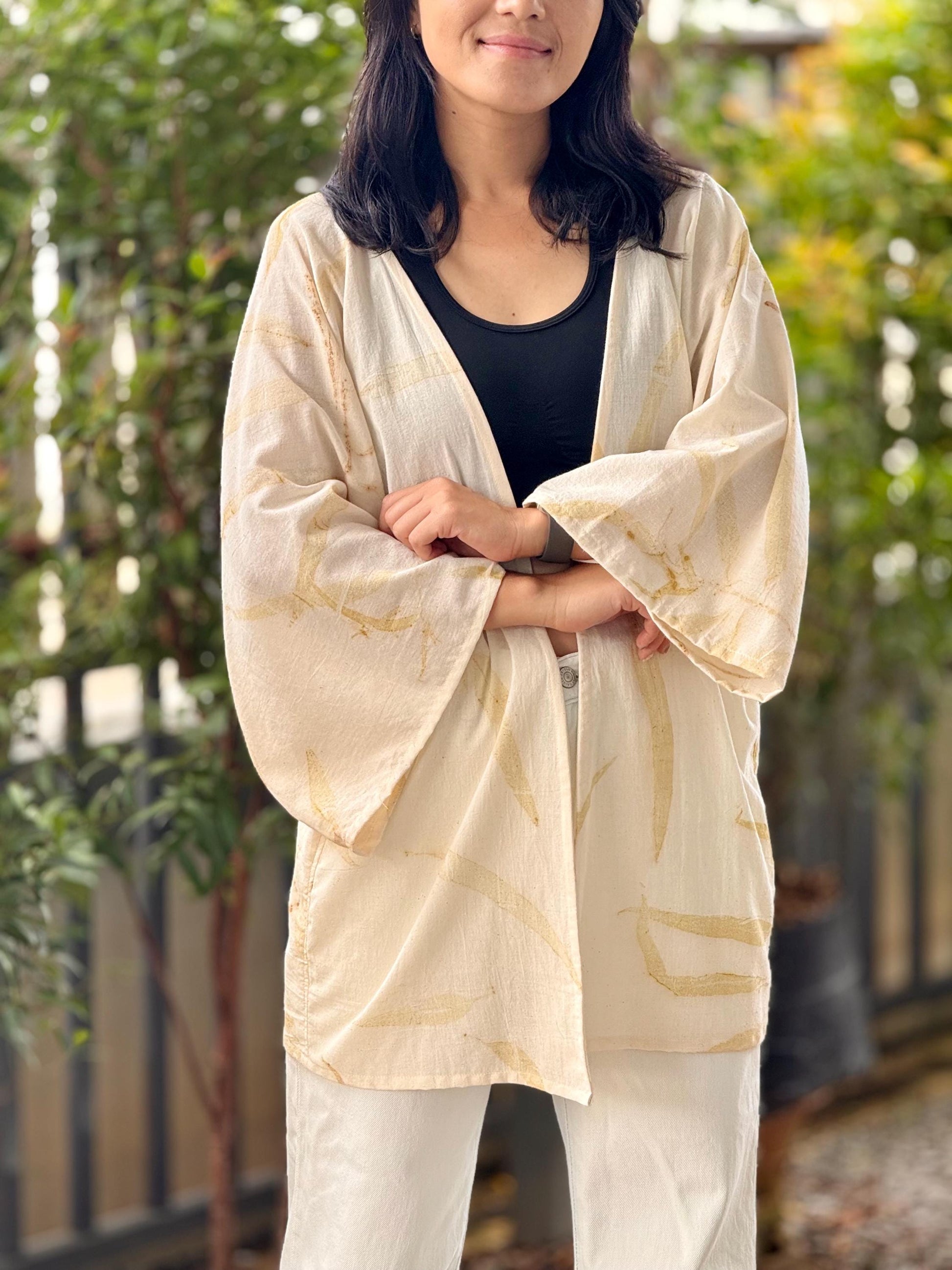 Eco-Printed Saloo Cotton Cardigan | Loose Fit, Lightweight 1-Layer Cover Up