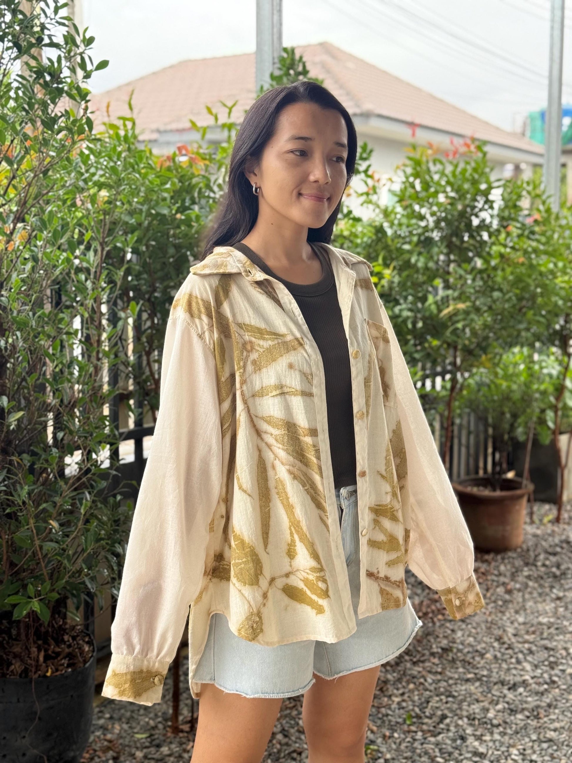 Eco-Printed Two -Tone Shirt | Loose Fit | Real Botanical Design