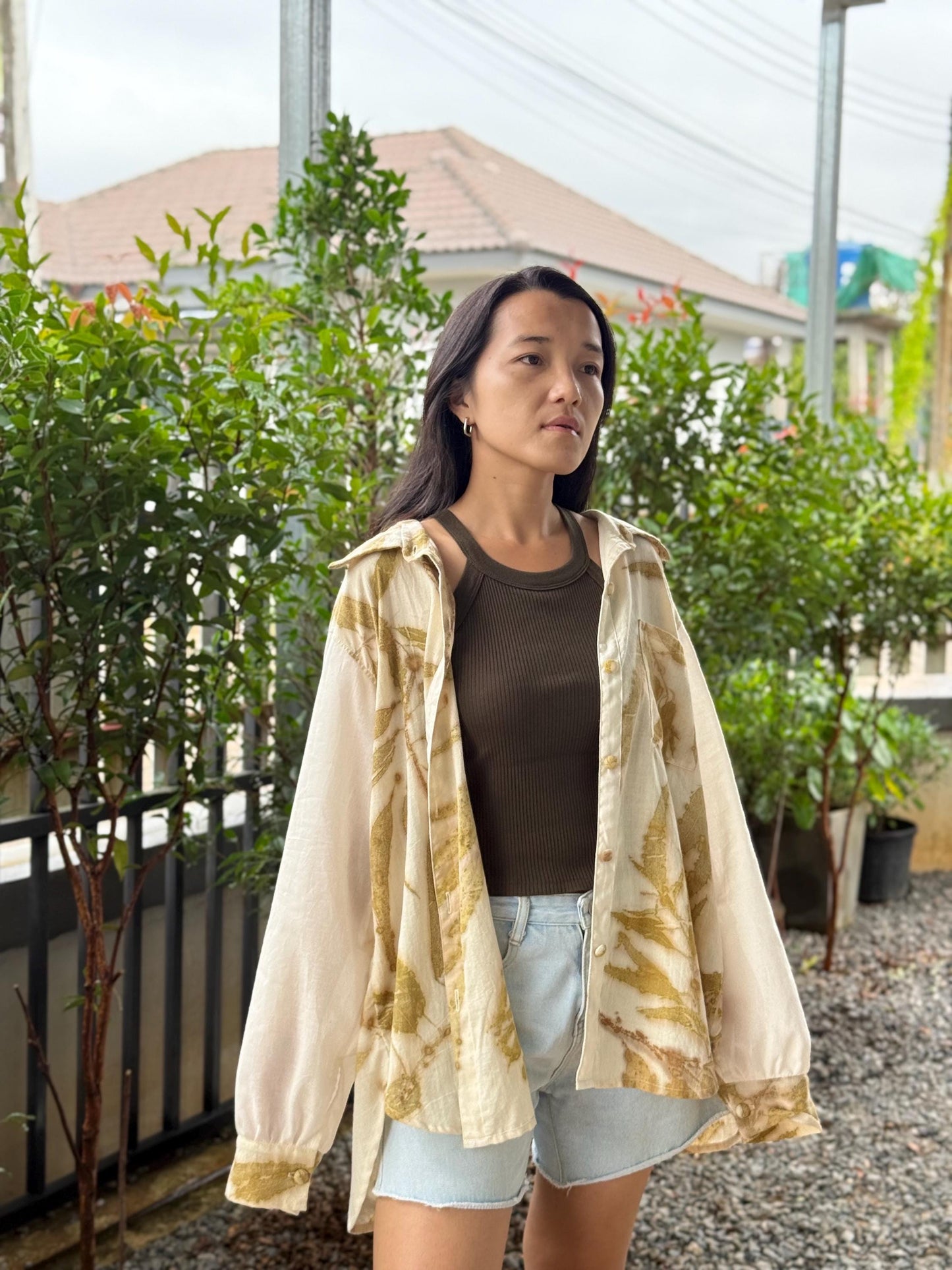 Eco-Printed Two -Tone Shirt | Loose Fit | Real Botanical Design