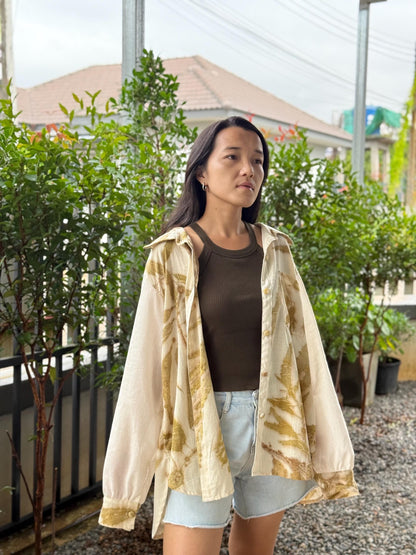 Eco-Printed Two -Tone Shirt | Loose Fit | Real Botanical Design