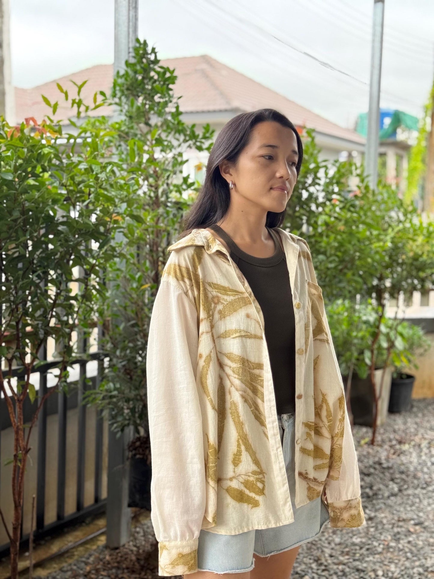 Eco-Printed Two -Tone Shirt | Loose Fit | Real Botanical Design