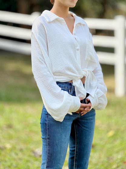 Muslin Double Gauze Blouse | Cotton Loose Fit Shirt | Summer Shirt | Beach Wear | Swimsuit Cover