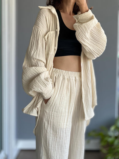 Muslin Double Gauze Blouse | Cotton Loose Fit Shirt | Summer Shirt | Beach Wear | Swimsuit Cover