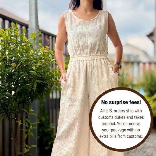 Sleeveless Jumpsuit in Double Cotton Gauze