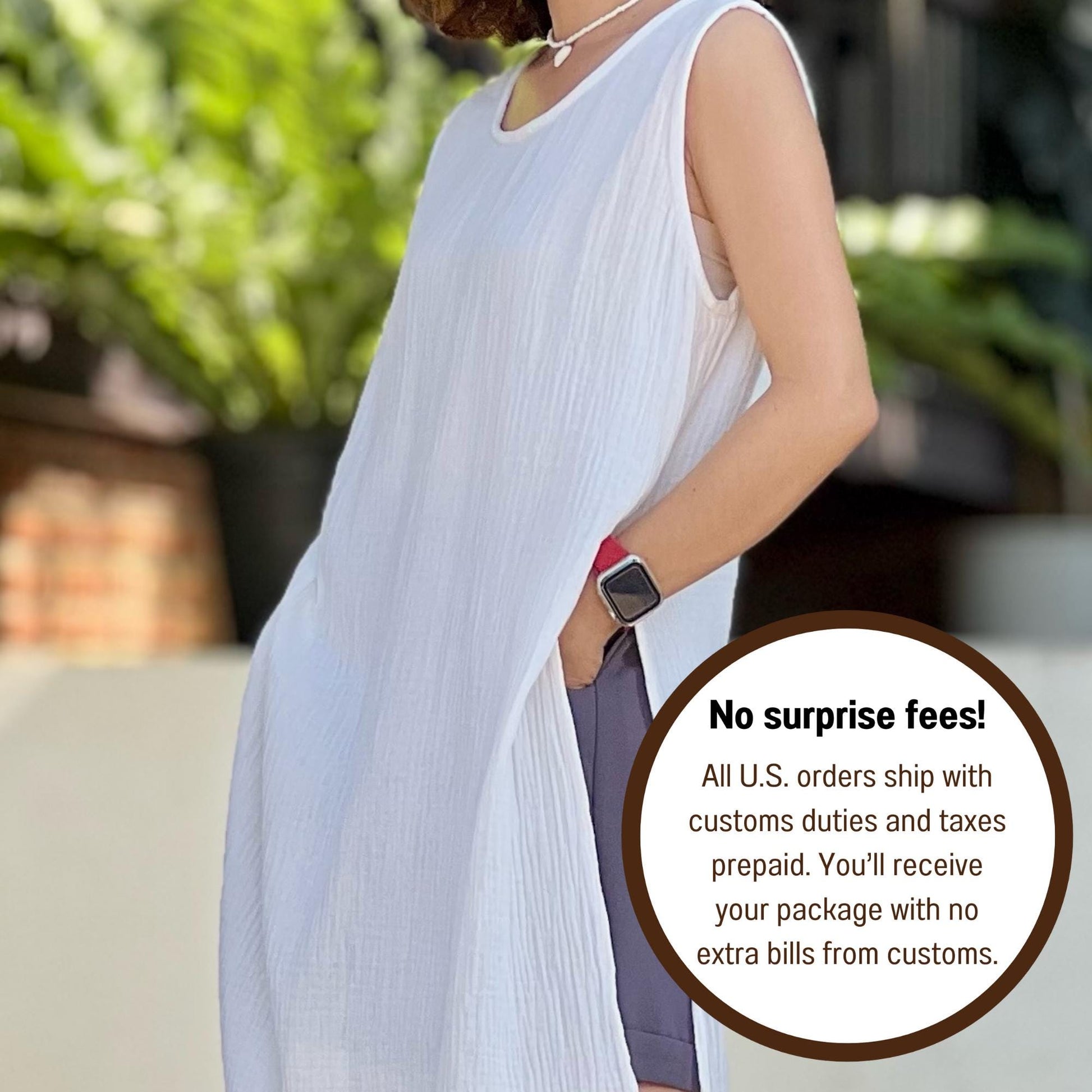 Muslin Double Gauze Sleeveless Long Top