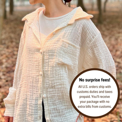 Muslin Double Gauze Blouse | Cotton Loose Fit Shirt | Summer Shirt | Beach Wear | Swimsuit Cover