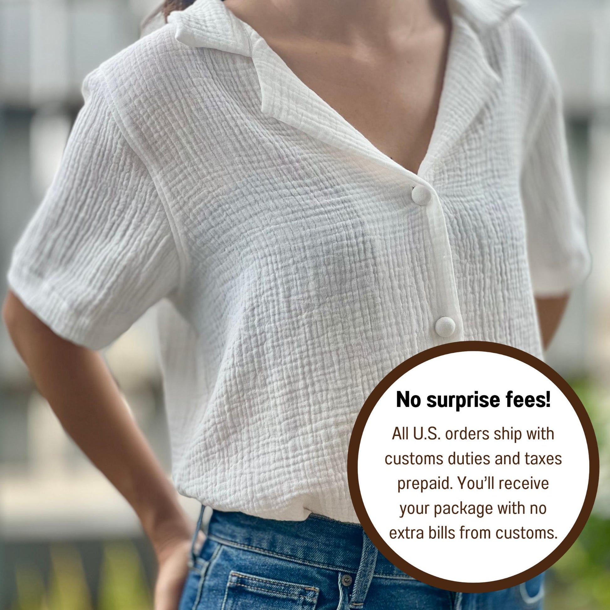 Double Gauze Short Sleeve Hawaiian Collar Blouse