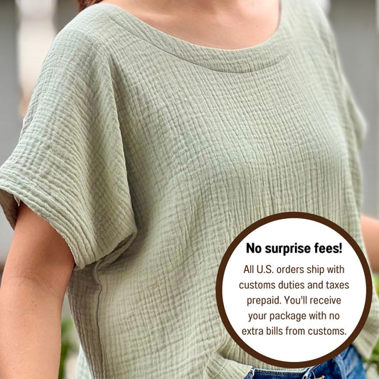 Double Gauze Reverseable Button-up Blouse
