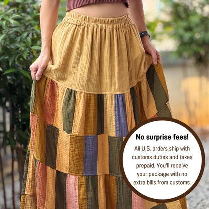 Double Gauze Boho Patch Maxi Skirt