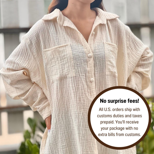 Double Gauze Loose-Fitting Long Sleeve Blouse