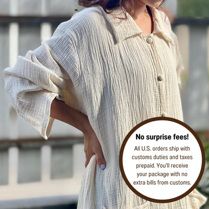 Triple Gauze Long Button Up Blouse