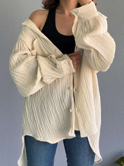 Muslin Double Gauze Blouse | Cotton Loose Fit Shirt | Summer Shirt | Beach Wear | Swimsuit Cover