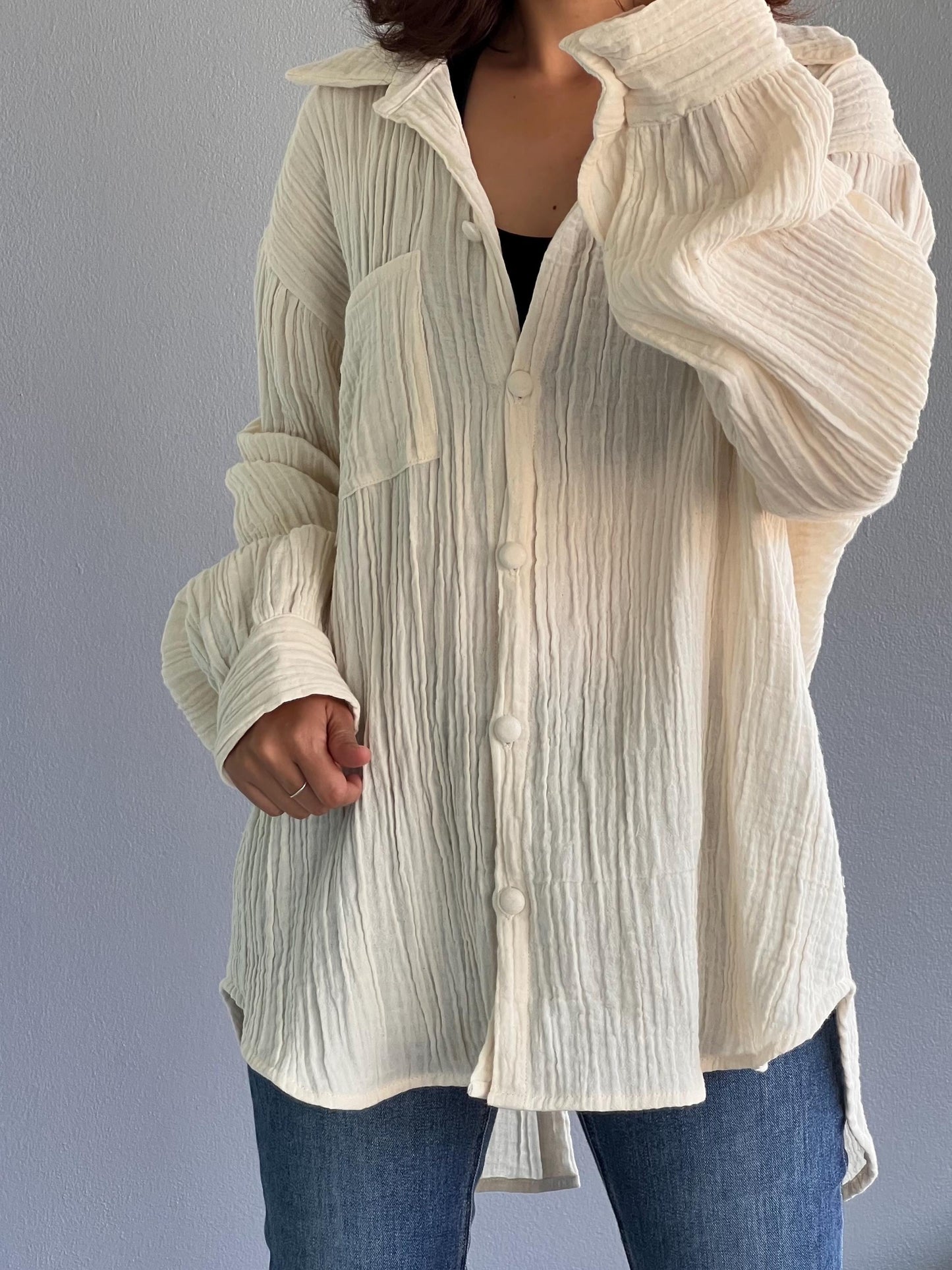 Muslin Double Gauze Blouse | Cotton Loose Fit Shirt | Summer Shirt | Beach Wear | Swimsuit Cover