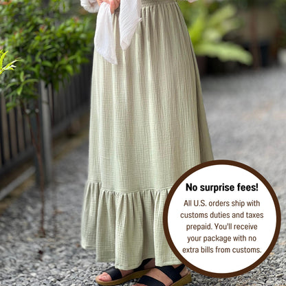 Double Gauze cotton ruffled Maxi skirt