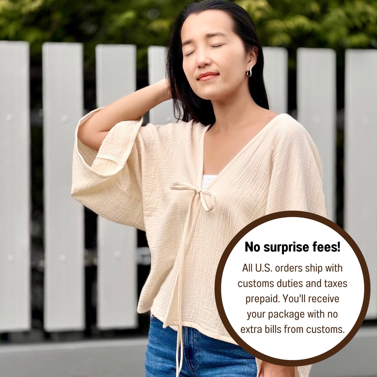 Muslin Double Gauze Bow Laced Blouse | Long Sleeve Loose Top