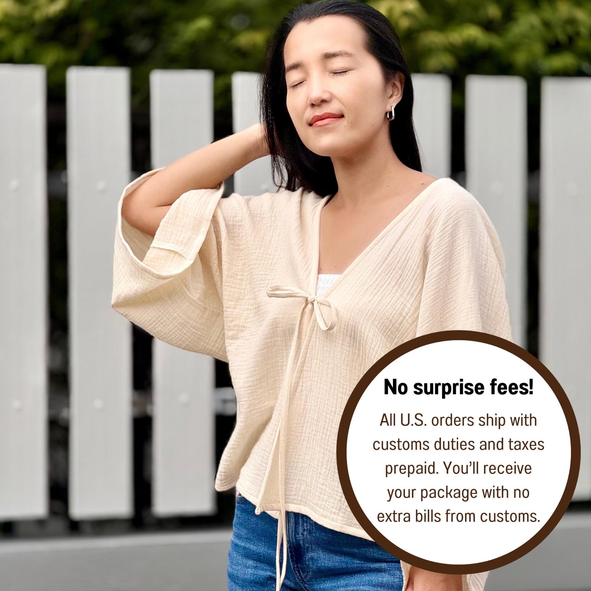 Muslin Double Gauze Bow Laced Blouse | Long Sleeve Loose Top