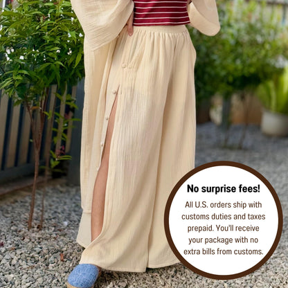 Wide Leg Pants | Muslin Maxi Pants | Loose Gauze Trousers Womens Double | Gauze Muslin Pants - Loungeware