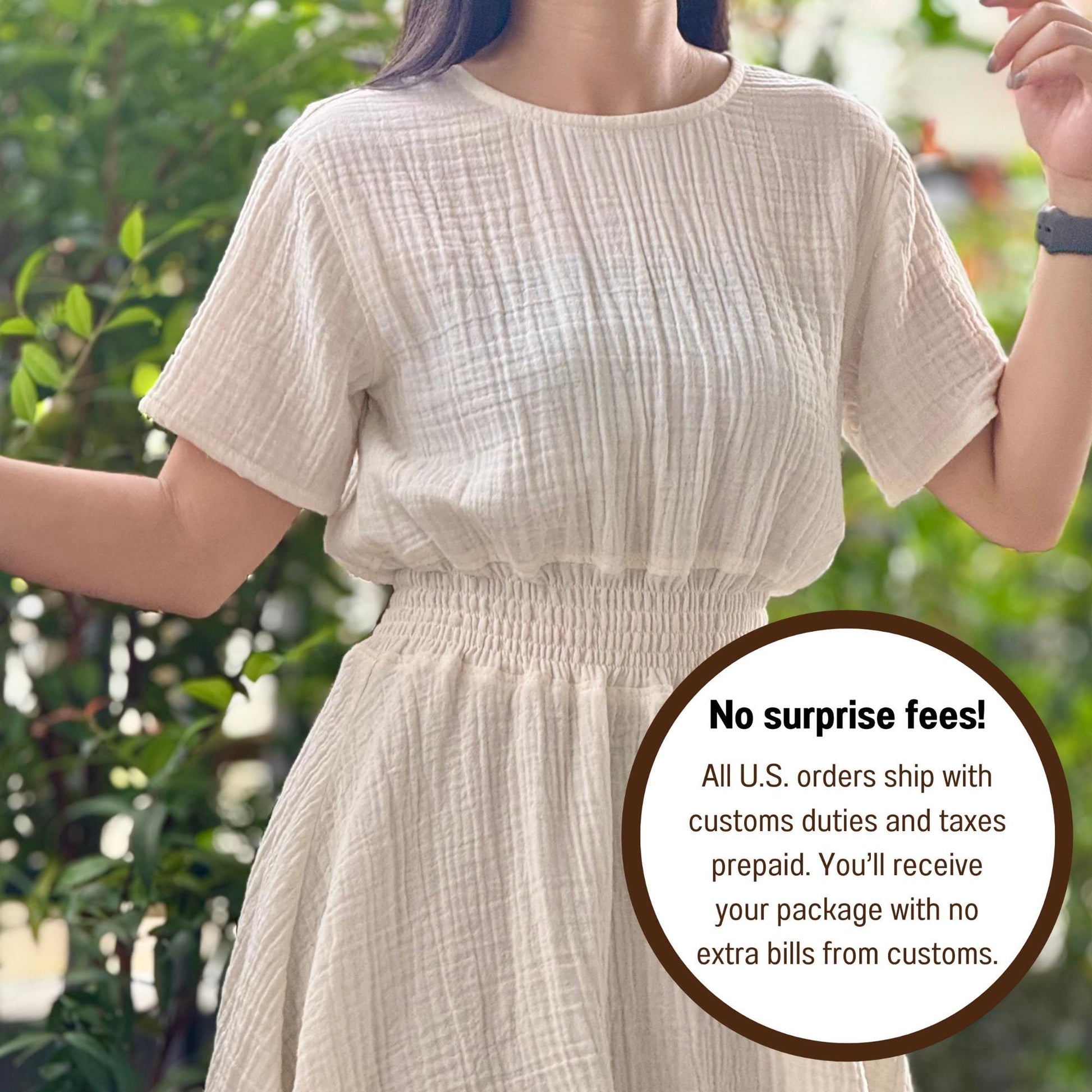 Muslin Double Gauze Dress | Smocked Waist & Back Zipper Design