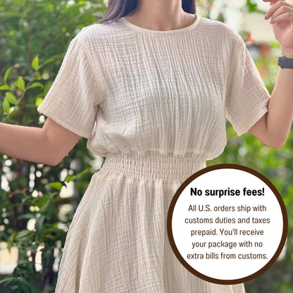 Muslin Double Gauze Dress | Smocked Waist & Back Zipper Design