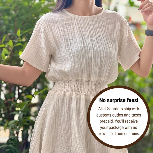 Muslin Double Gauze Dress | Smocked Waist & Back Zipper Design