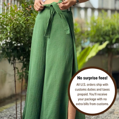 Split Wide Leg Tied Pants | Bali Beach Pants | Summer Pants | Gauze Muslin Pant |