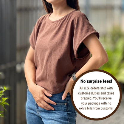 Cotton Scoop Neck Loose-Fitting Blouse