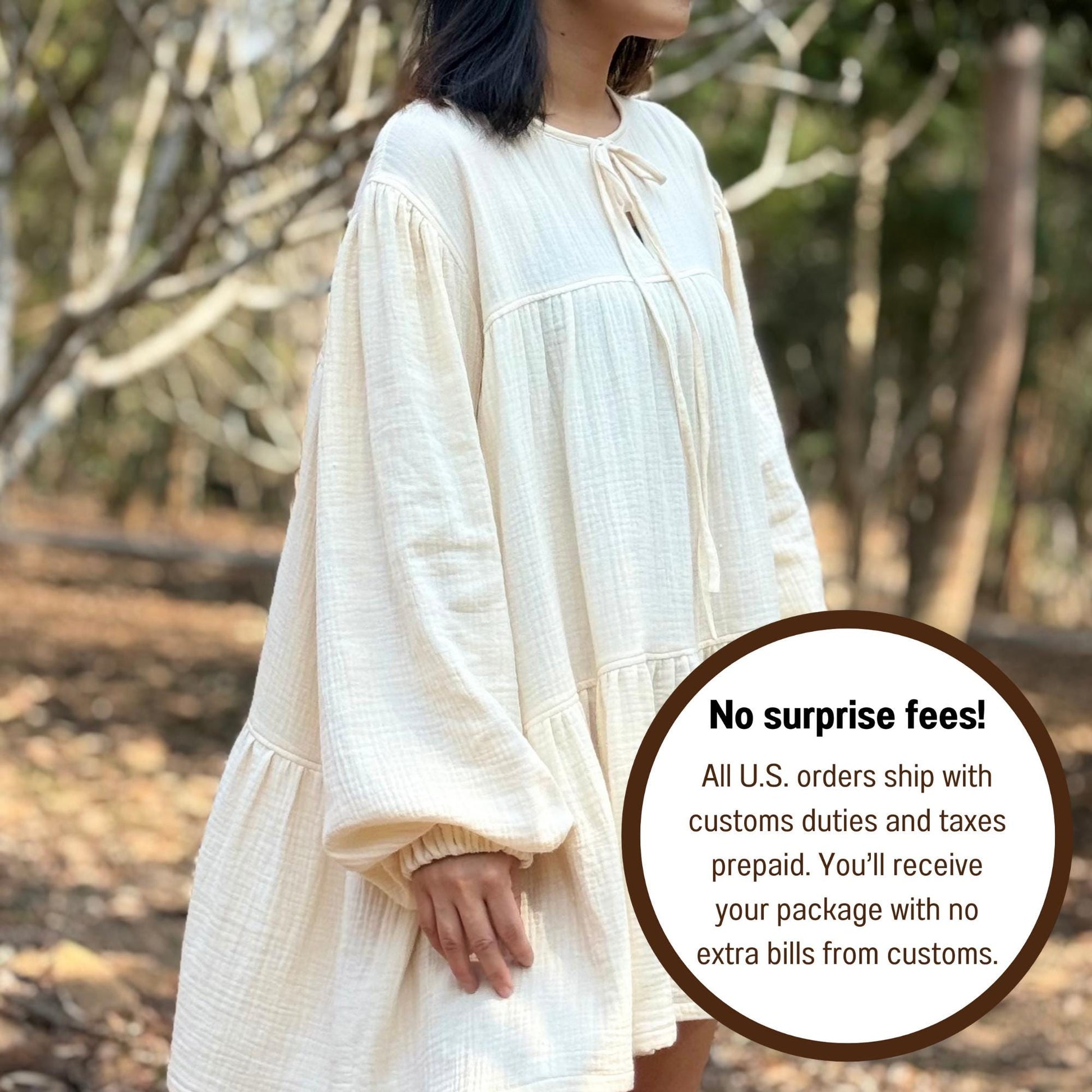 Double-Layer Double Gauze Ruffle Dress | Cotton Dress | Double Gauze Dress