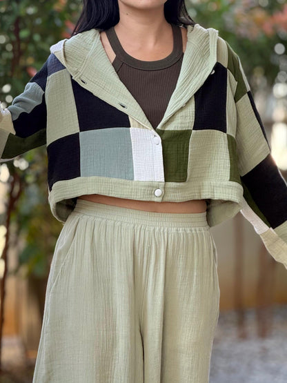 Green Breeze – Muslin Double Gauze Cropped Hoodie