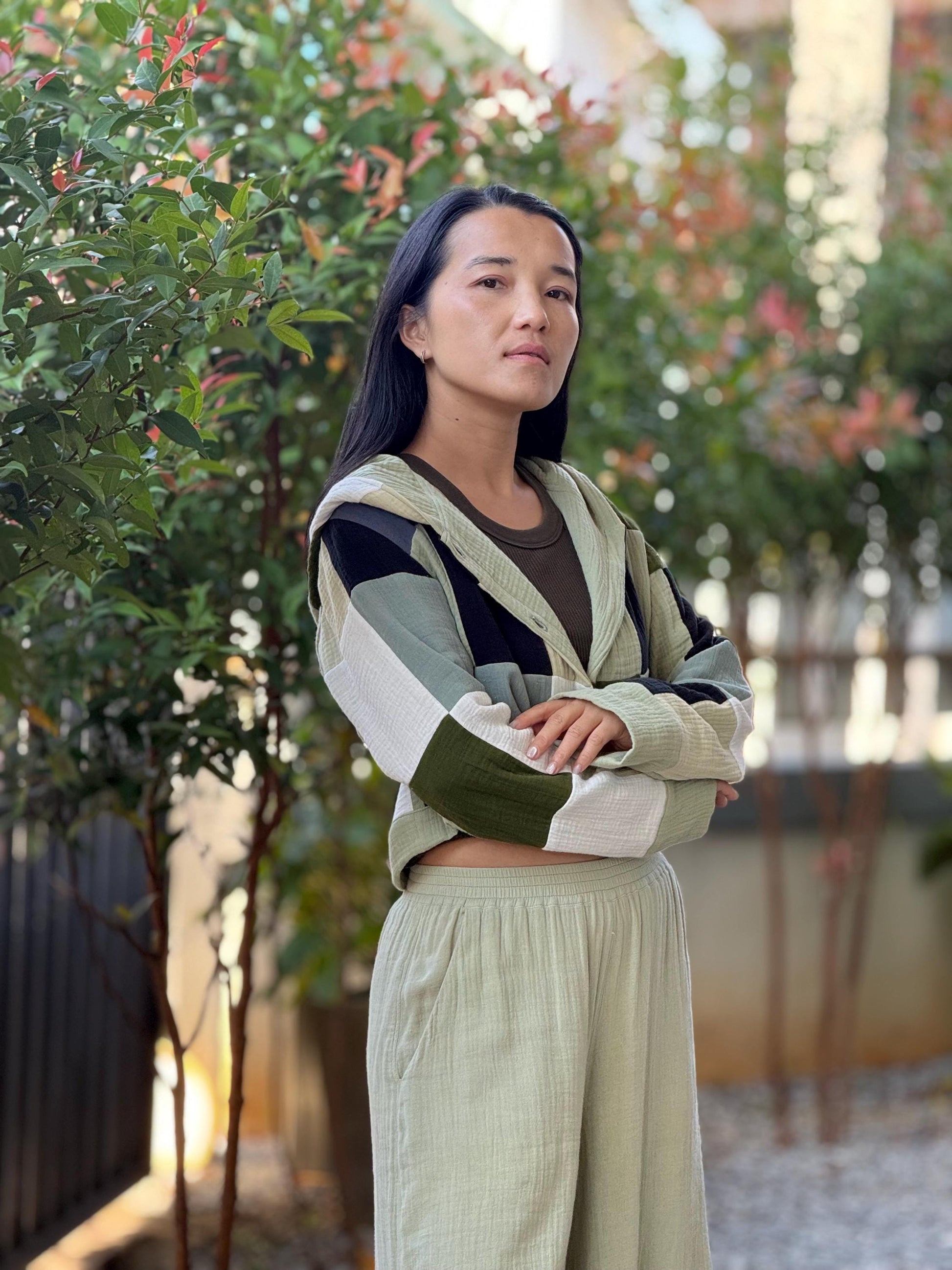 Green Breeze – Muslin Double Gauze Cropped Hoodie
