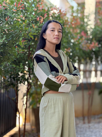Green Breeze – Muslin Double Gauze Cropped Hoodie