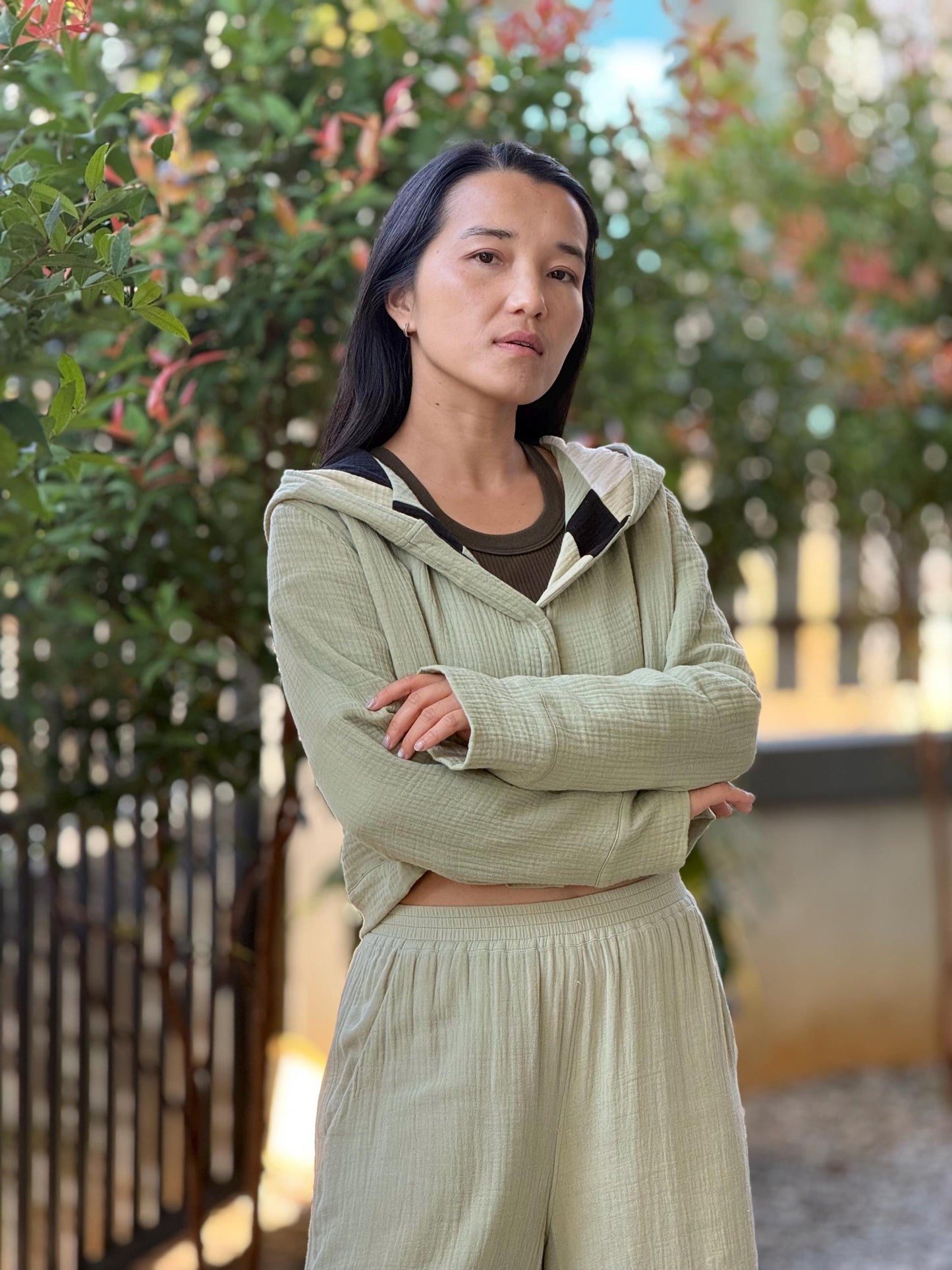 Green Breeze – Muslin Double Gauze Cropped Hoodie