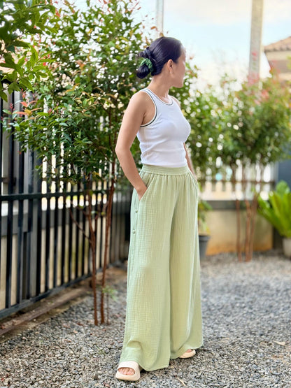 Wide Leg Pants | Muslin Maxi Pants | Loose Gauze Trousers Womens Double | Gauze Muslin Pants - Loungeware