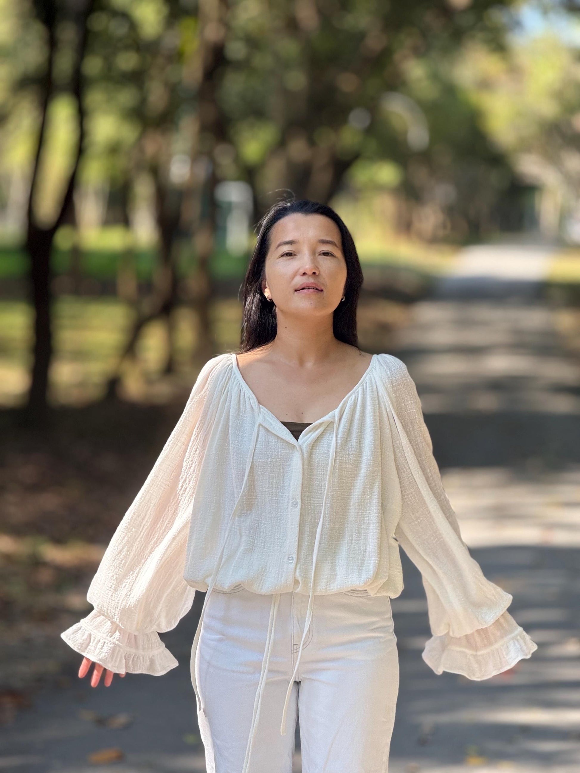 Minimal Cotton Linen Bow Blouse