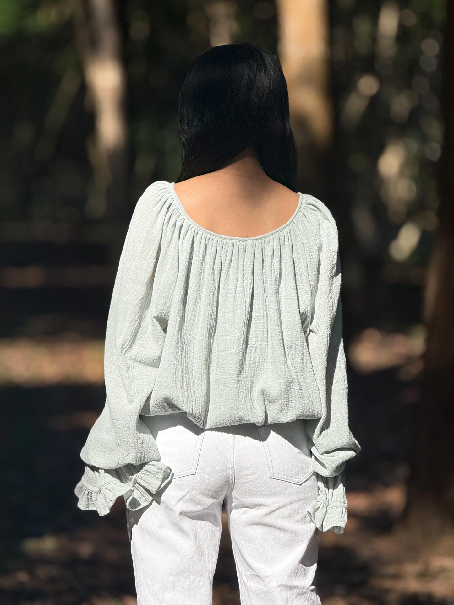 Minimal Cotton Linen Bow Blouse