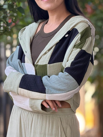Green Breeze – Muslin Double Gauze Cropped Hoodie
