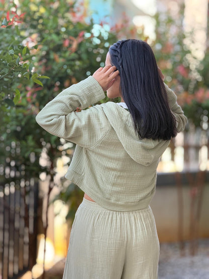 Green Breeze – Muslin Double Gauze Cropped Hoodie