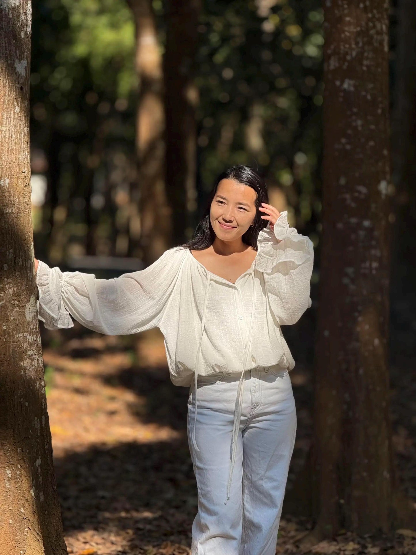 Minimal Cotton Linen Bow Blouse