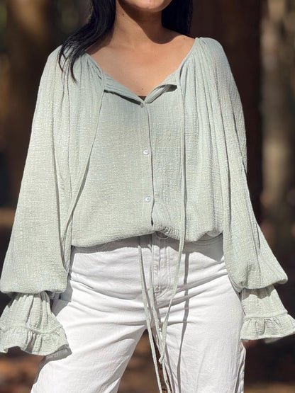 Minimal Cotton Linen Bow Blouse