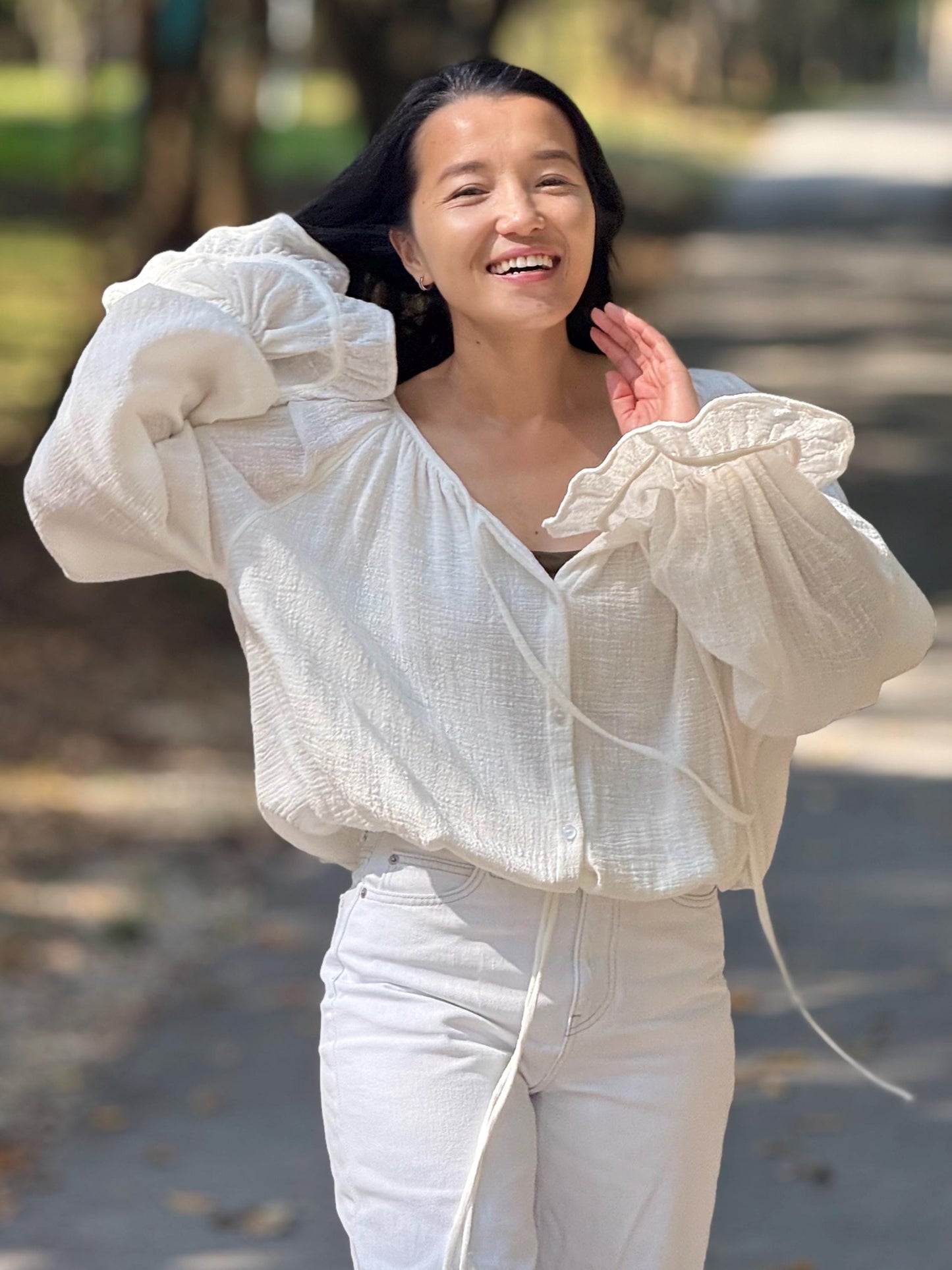 Minimal Cotton Linen Bow Blouse