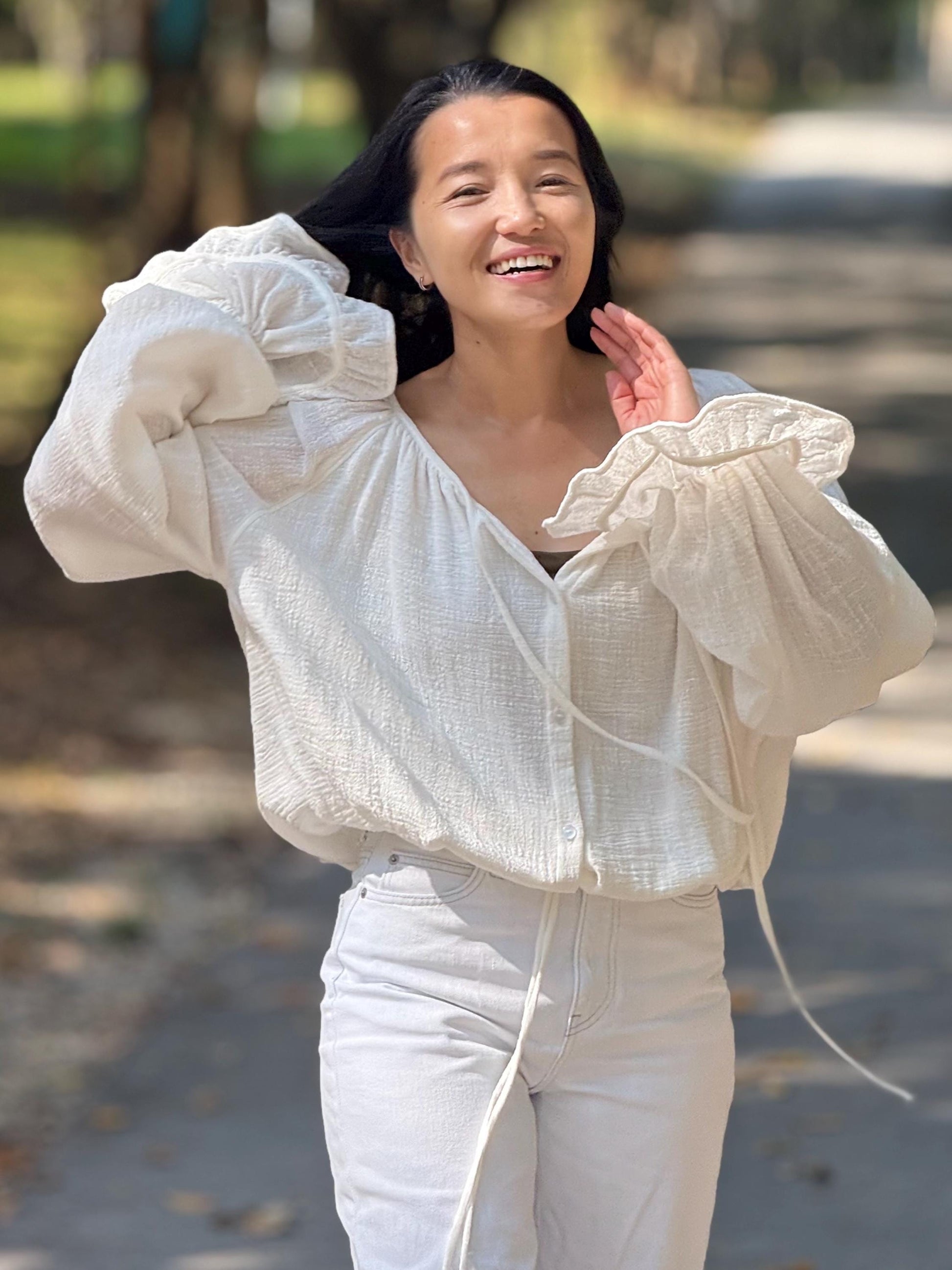 Minimal Cotton Linen Bow Blouse