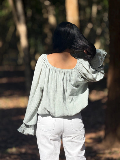 Minimal Cotton Linen Bow Blouse