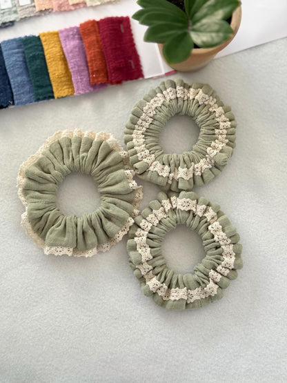 Set of 4 Double Gauze Hair Scrunchies in 4 Different Sizes