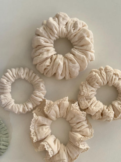 Set of 4 Double Gauze Hair Scrunchies in 4 Different Sizes
