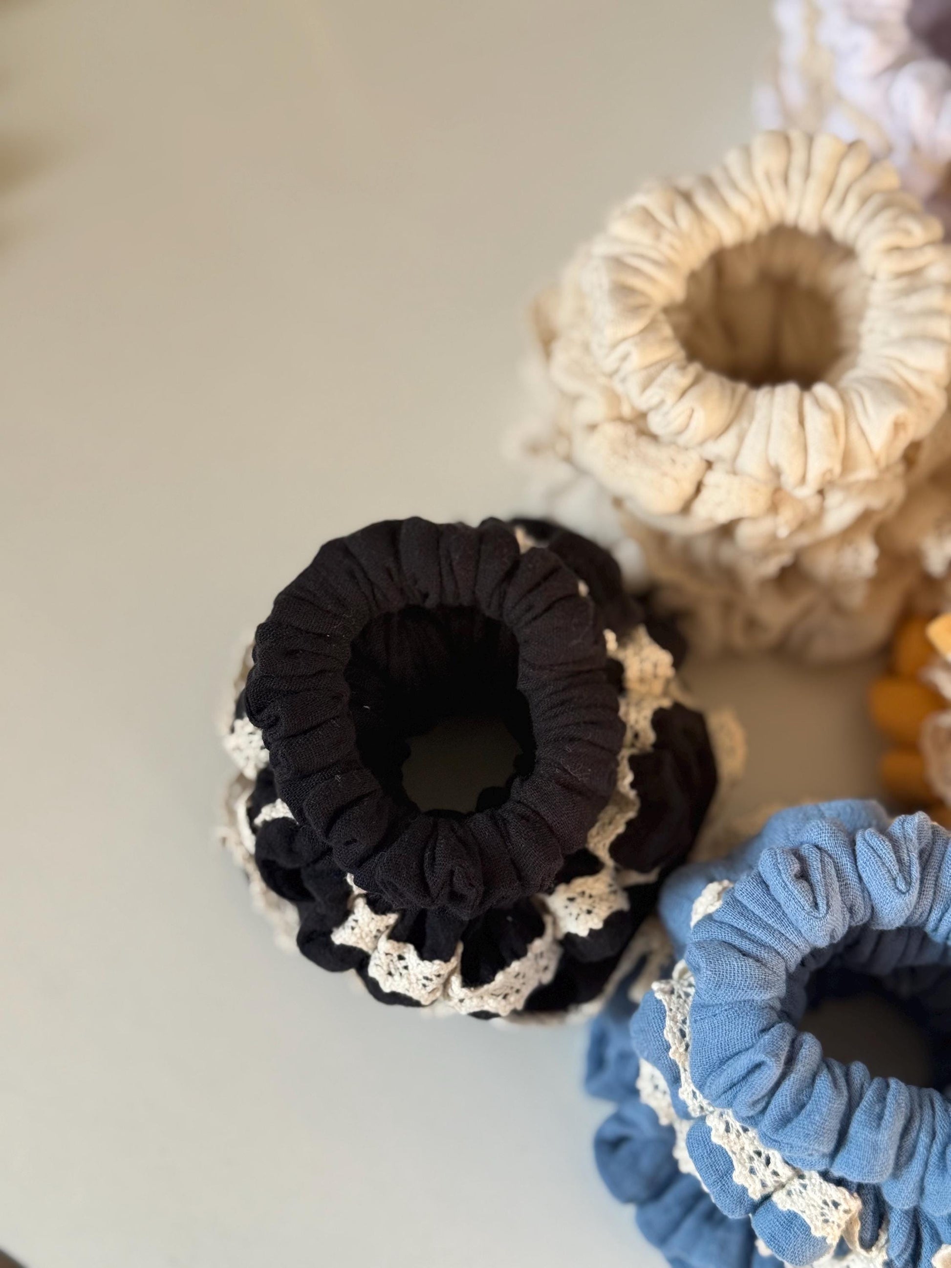 Set of 4 Double Gauze Hair Scrunchies in 4 Different Sizes