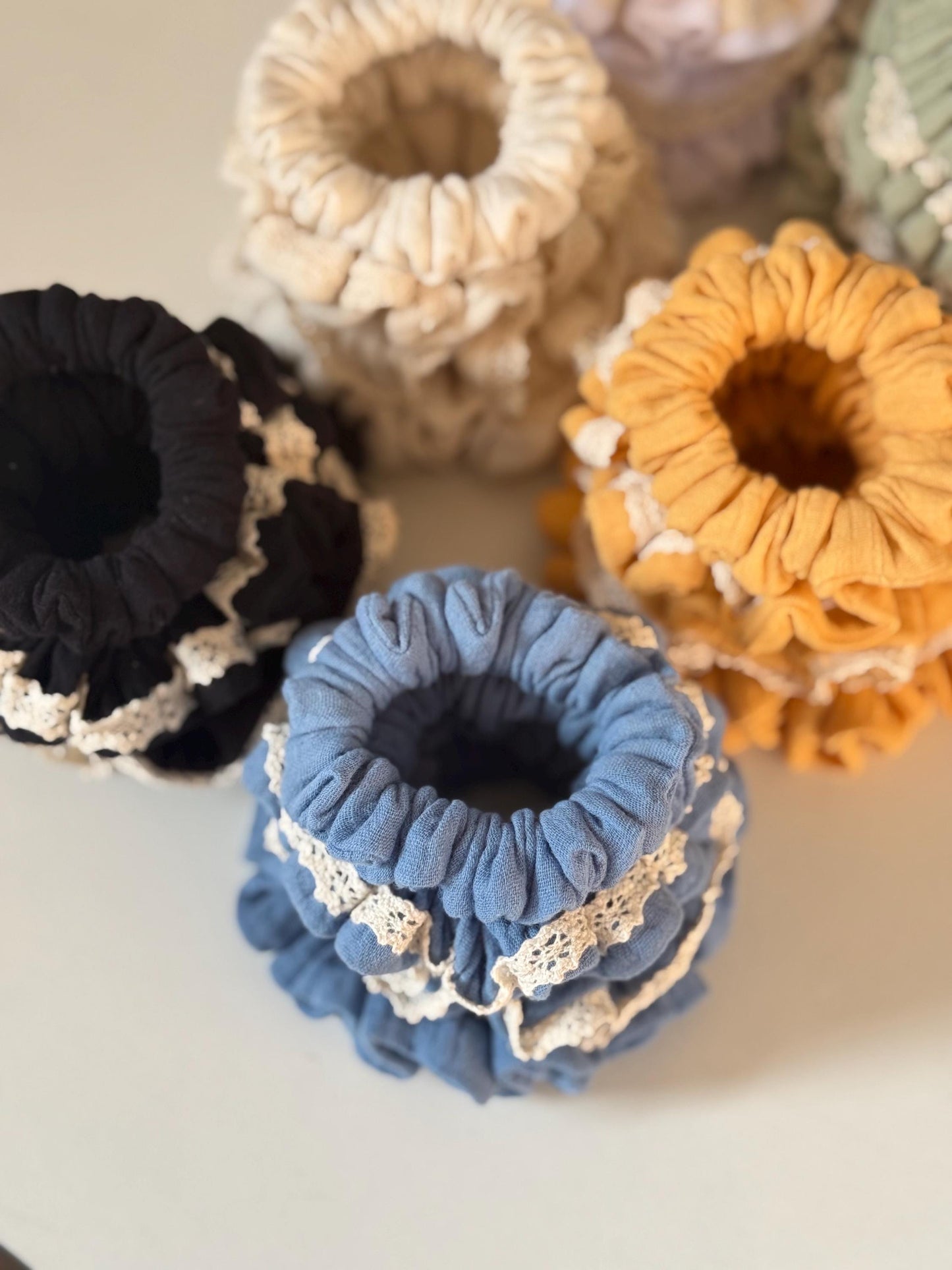 Set of 4 Double Gauze Hair Scrunchies in 4 Different Sizes