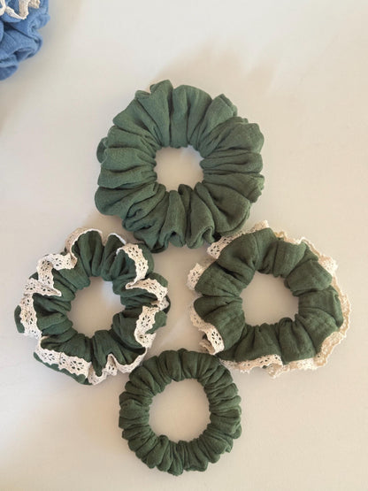Set of 4 Double Gauze Hair Scrunchies in 4 Different Sizes