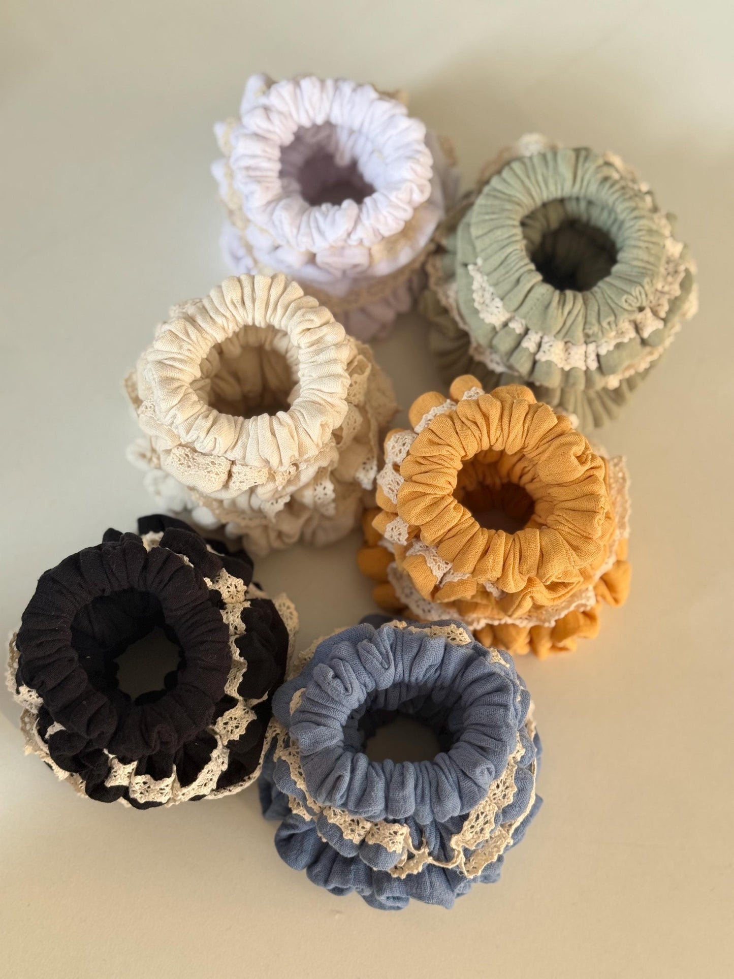 Set of 4 Double Gauze Hair Scrunchies in 4 Different Sizes