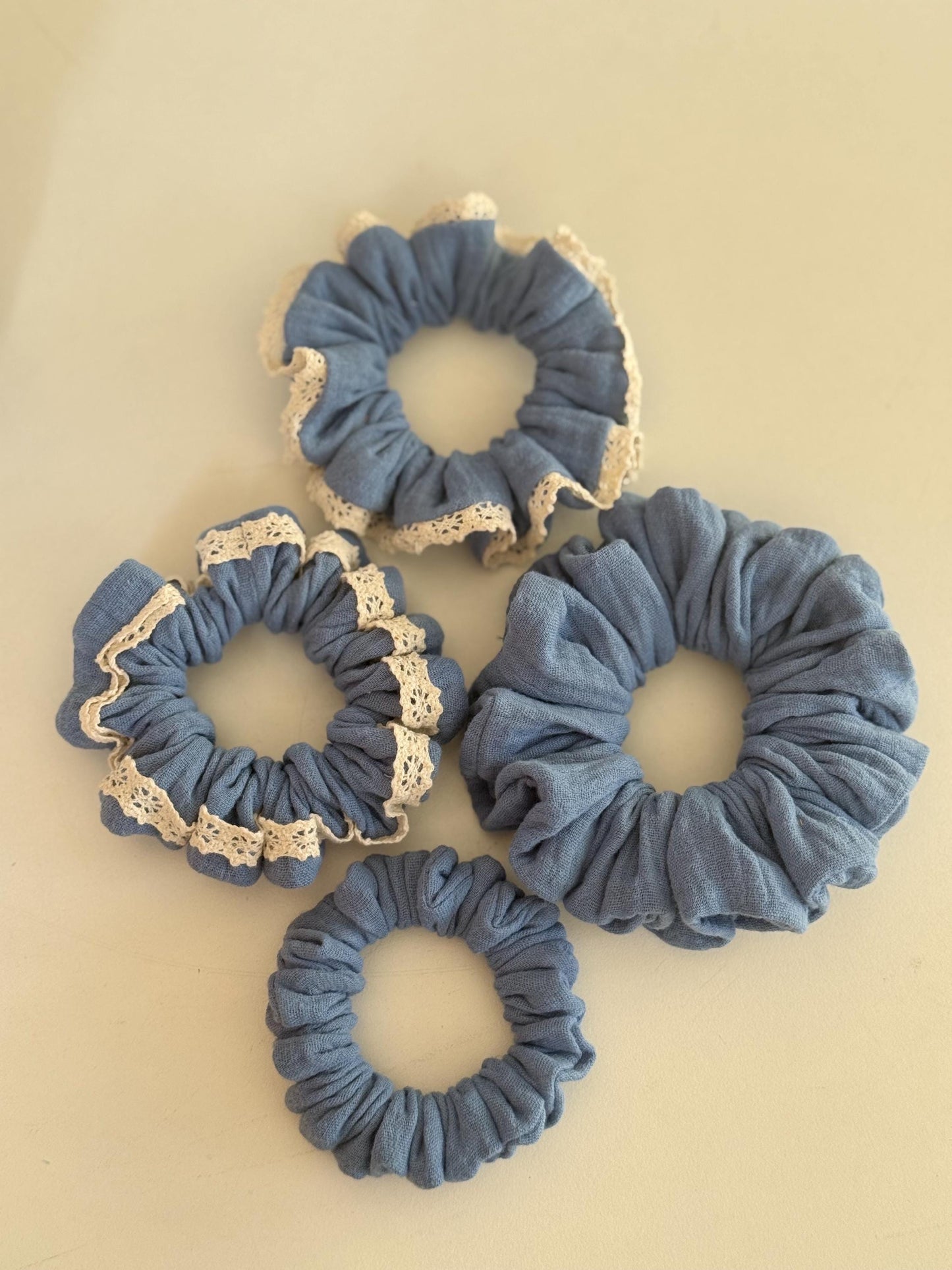 Set of 4 Double Gauze Hair Scrunchies in 4 Different Sizes
